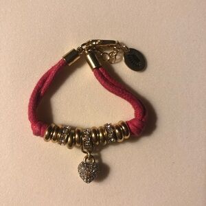 Vintage Juicy Couture Gold and Pink Bracelet with Silver Crystal Heart Charm